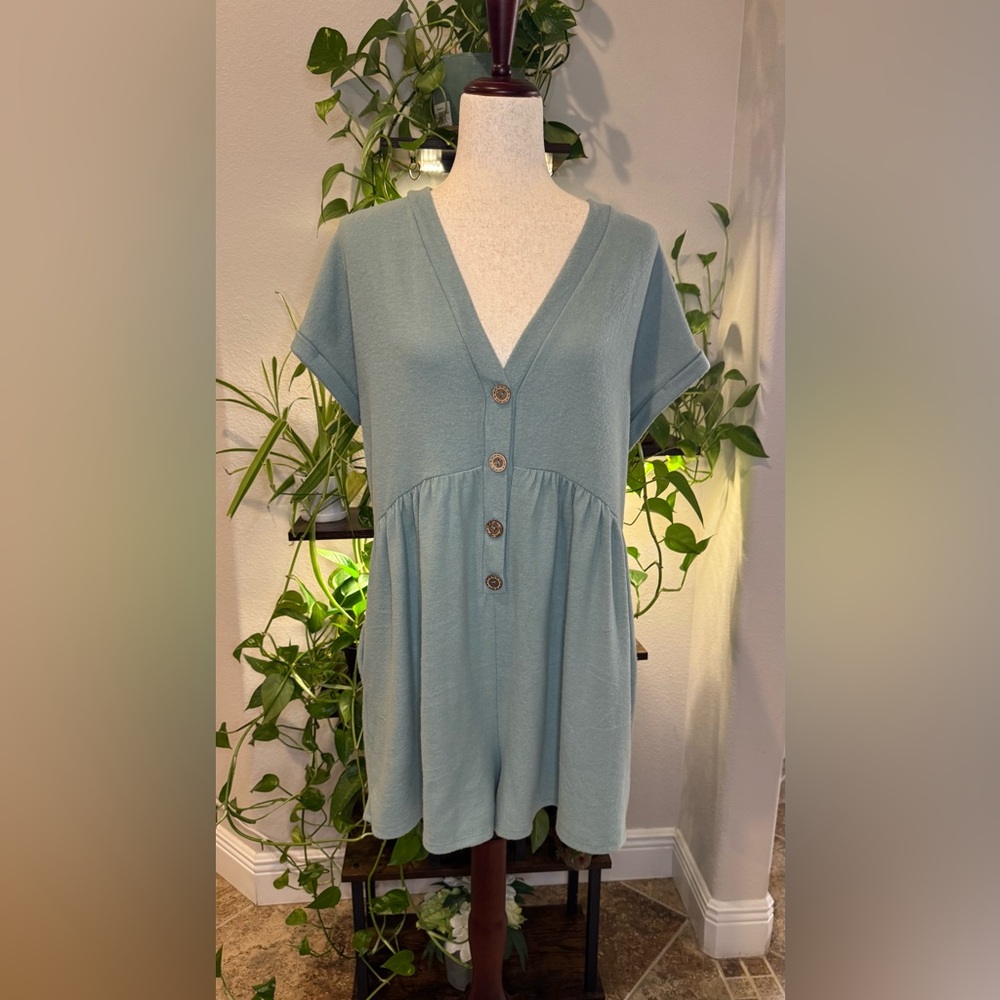 Three Bird Nest Sage and Wildflowers Romper in Nile Blue